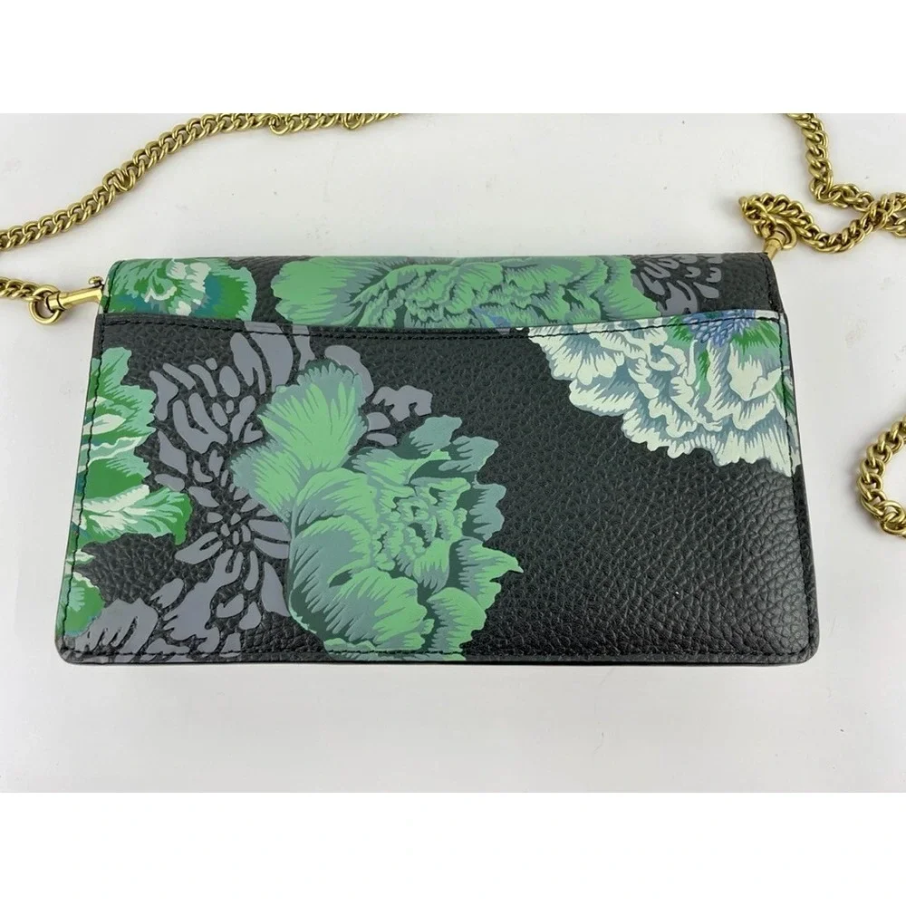 Coach New York x Kaffe Fassett Callie‎ Leather Foldover Clutch Chain Strap EUC